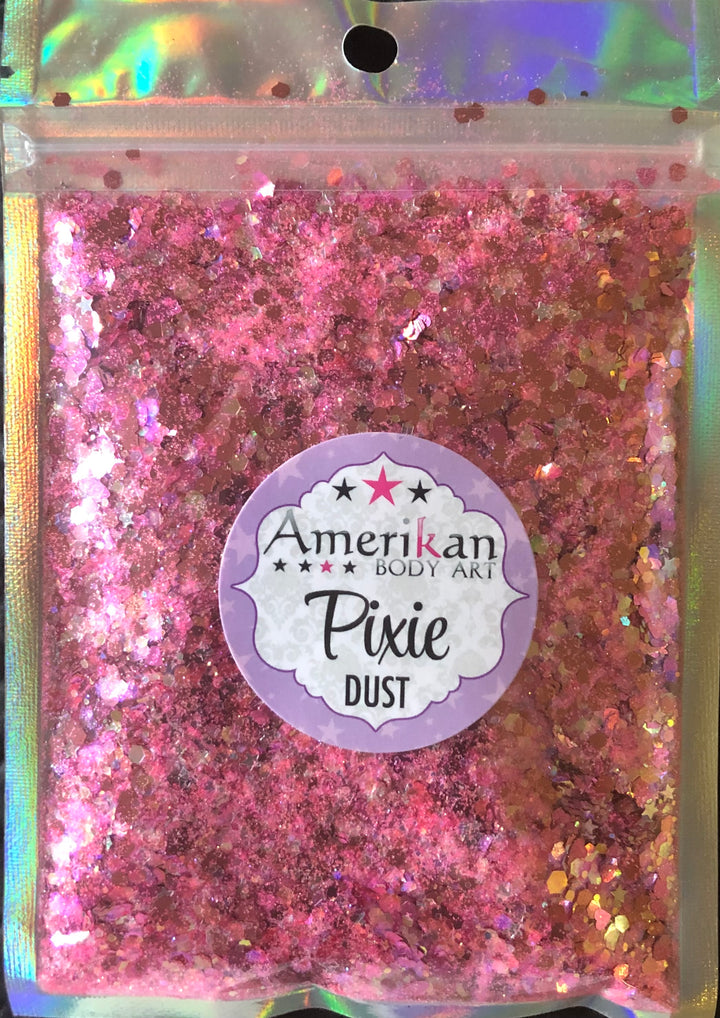 Pretty I pink chunky loose cosmetic glitter in a blend of pinks and sizes for face painting