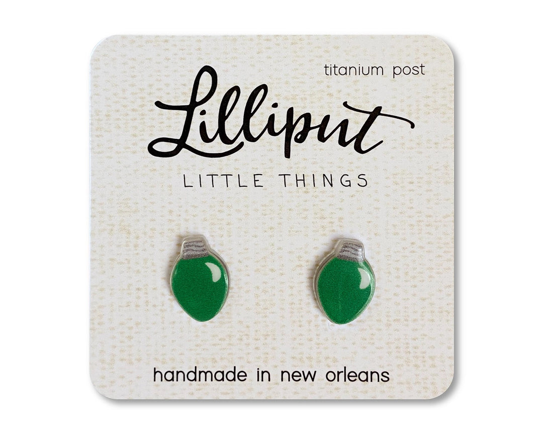 Lillput Earrings Green Christmas Holiday Lights