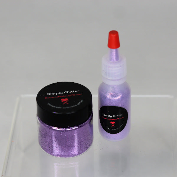 simply glitter for glitter tattoos in 1 ouce jar and puff bottle in light purple at emfxstore